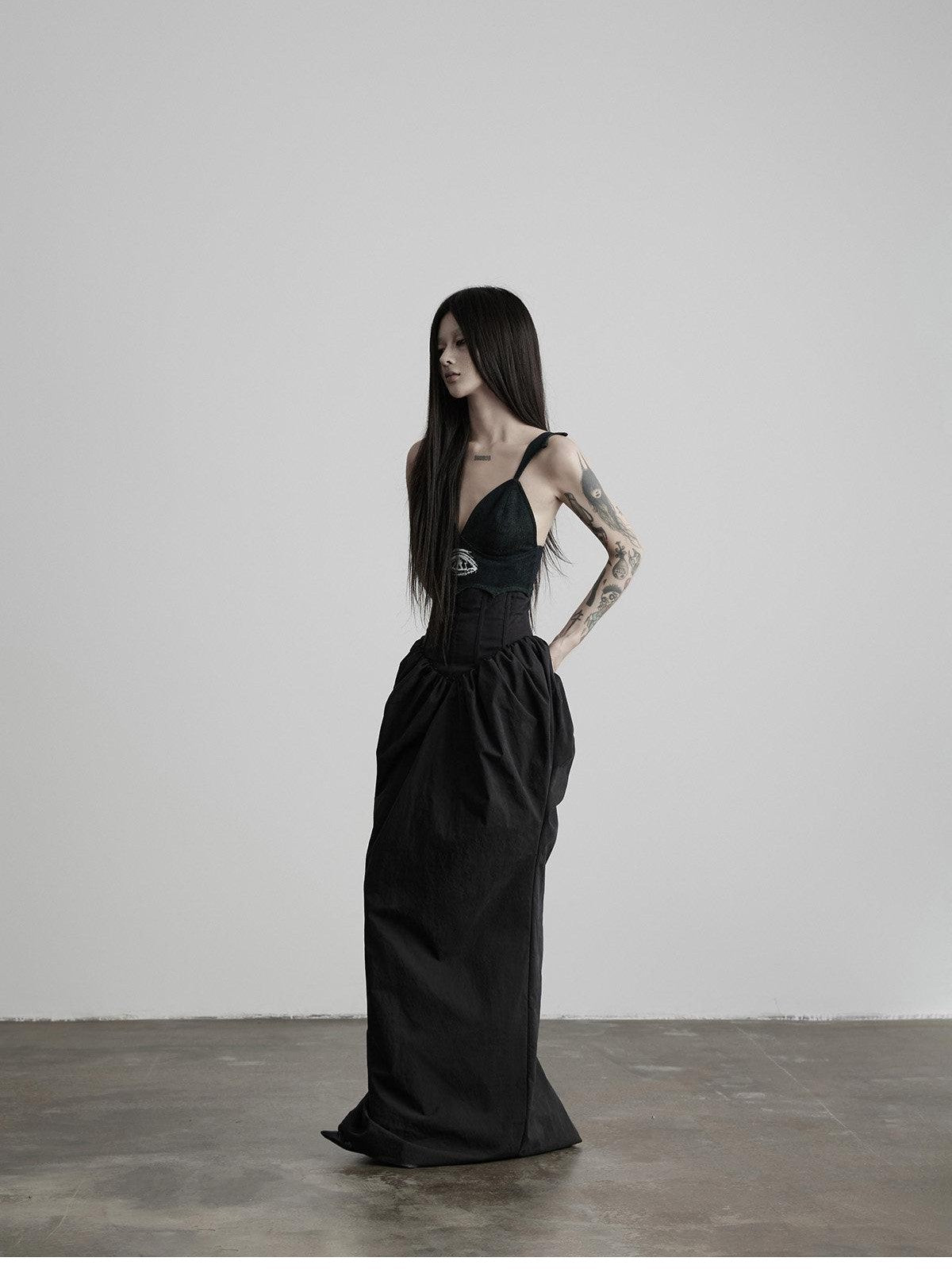 INDULGE Dark Bottle Ruched Cinch Waist Patchwork Women&
