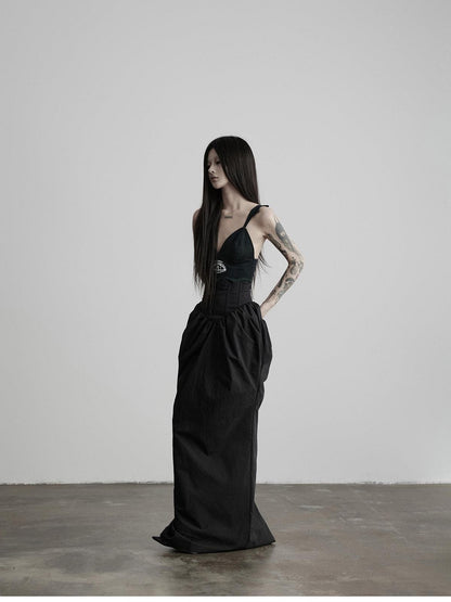 INDULGE Dark Bottle Ruched Cinch Waist Patchwork Women&