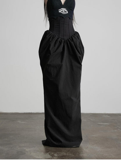INDULGE Dark Bottle Ruched Cinch Waist Patchwork Women&