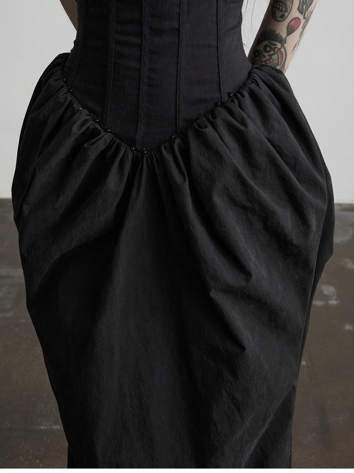 INDULGE Dark Bottle Ruched Cinch Waist Patchwork Women&