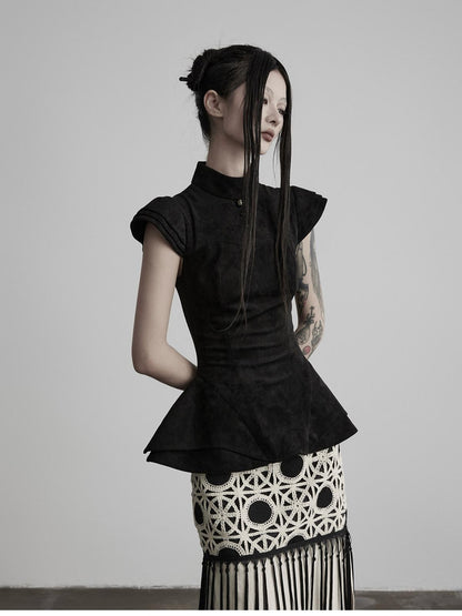 INDULGE Dark Court Half High Neck Skirted Hem Women&