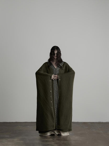INDULGE Dark Forest Green Embroidered Detachable Hood Long Women&