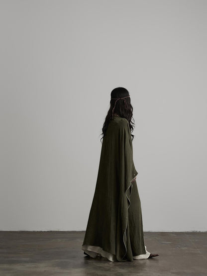INDULGE Dark Forest Green Embroidered Detachable Hood Long Women&