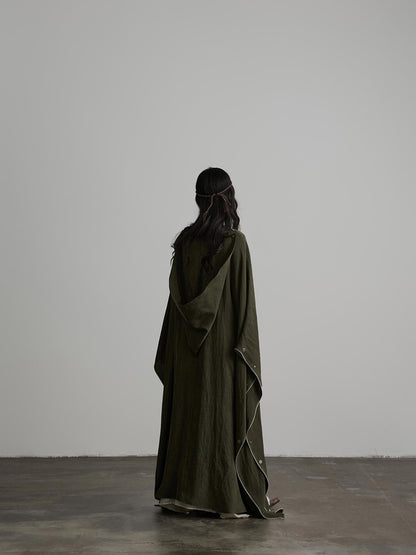 INDULGE Dark Forest Green Embroidered Detachable Hood Long Women&