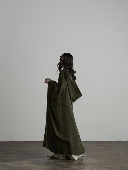 INDULGE Dark Forest Green Embroidered Detachable Hood Long Women&
