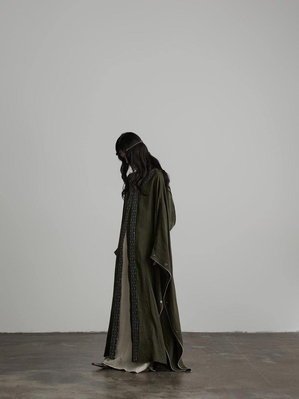 INDULGE Dark Forest Green Embroidered Detachable Hood Long Women&