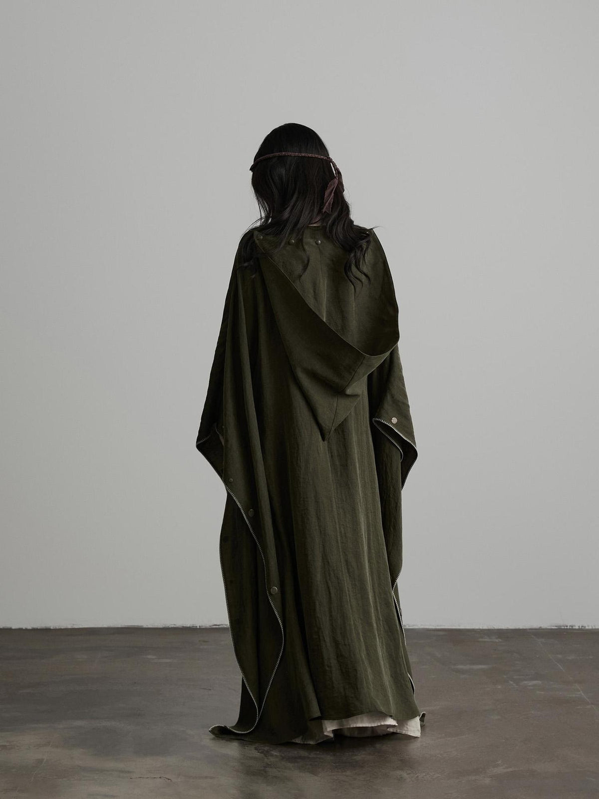 INDULGE Dark Forest Green Embroidered Detachable Hood Long Women&