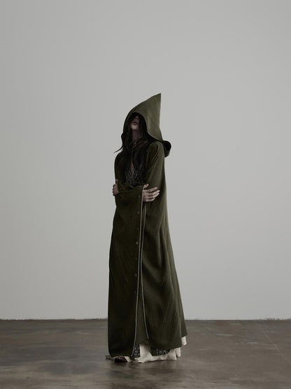 INDULGE Dark Forest Green Embroidered Detachable Hood Long Women&