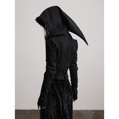 INDULGE_Dark_Gothic_Slim_Hooded_Zip_Short_Black_Cotton_Blend_Womens_Cropped_Jackets_MISSTT
