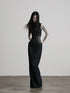 INDULGE_Dark_Green_Layered_3d_Spliced_Low_Waist_Slim_Lyocell_Women&
