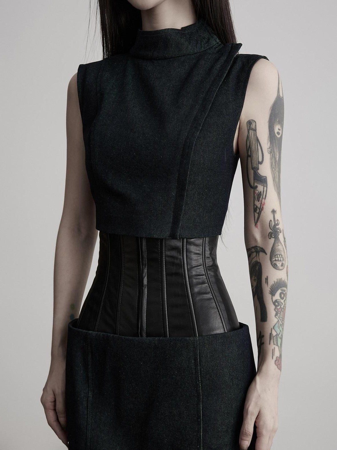 INDULGE Dark Green Layered 3d Spliced Low Waist Slim Lyocell Women&