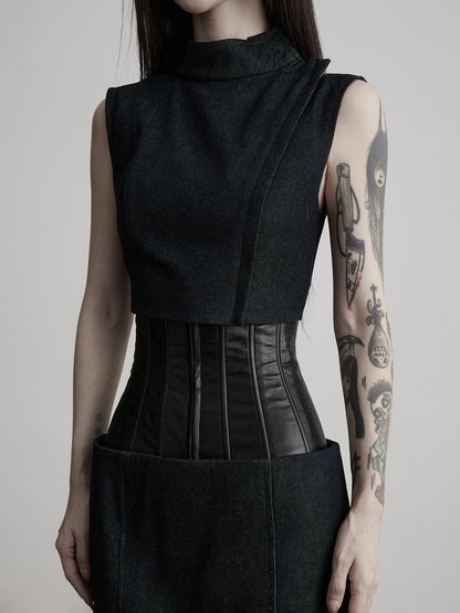 INDULGE Dark Green Layered 3d Spliced Low Waist Slim Lyocell Women&