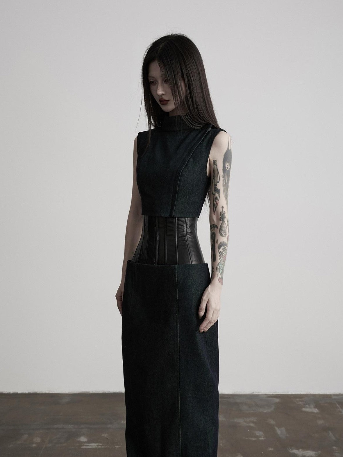 INDULGE Dark Green Layered 3d Spliced Low Waist Slim Lyocell Women&
