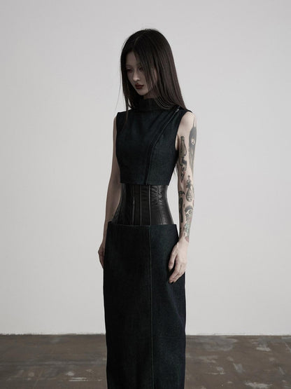 INDULGE Dark Green Layered 3d Spliced Low Waist Slim Lyocell Women&
