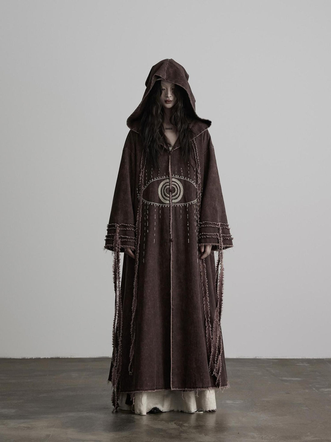 INDULGE Dark Wash Quilted Embroidered Hooded Long Cotton Women&