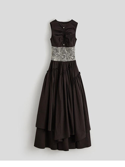 INDULGE Deep Brown Cutout Lace Spliced Cinched Waist Women&