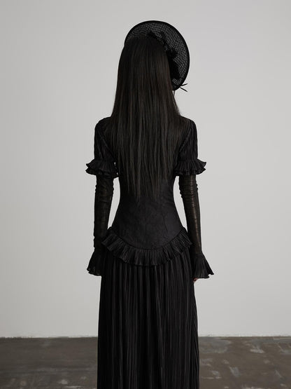 INDULGE Deep V Pleated Spliced Waist Long Sleeve Women&