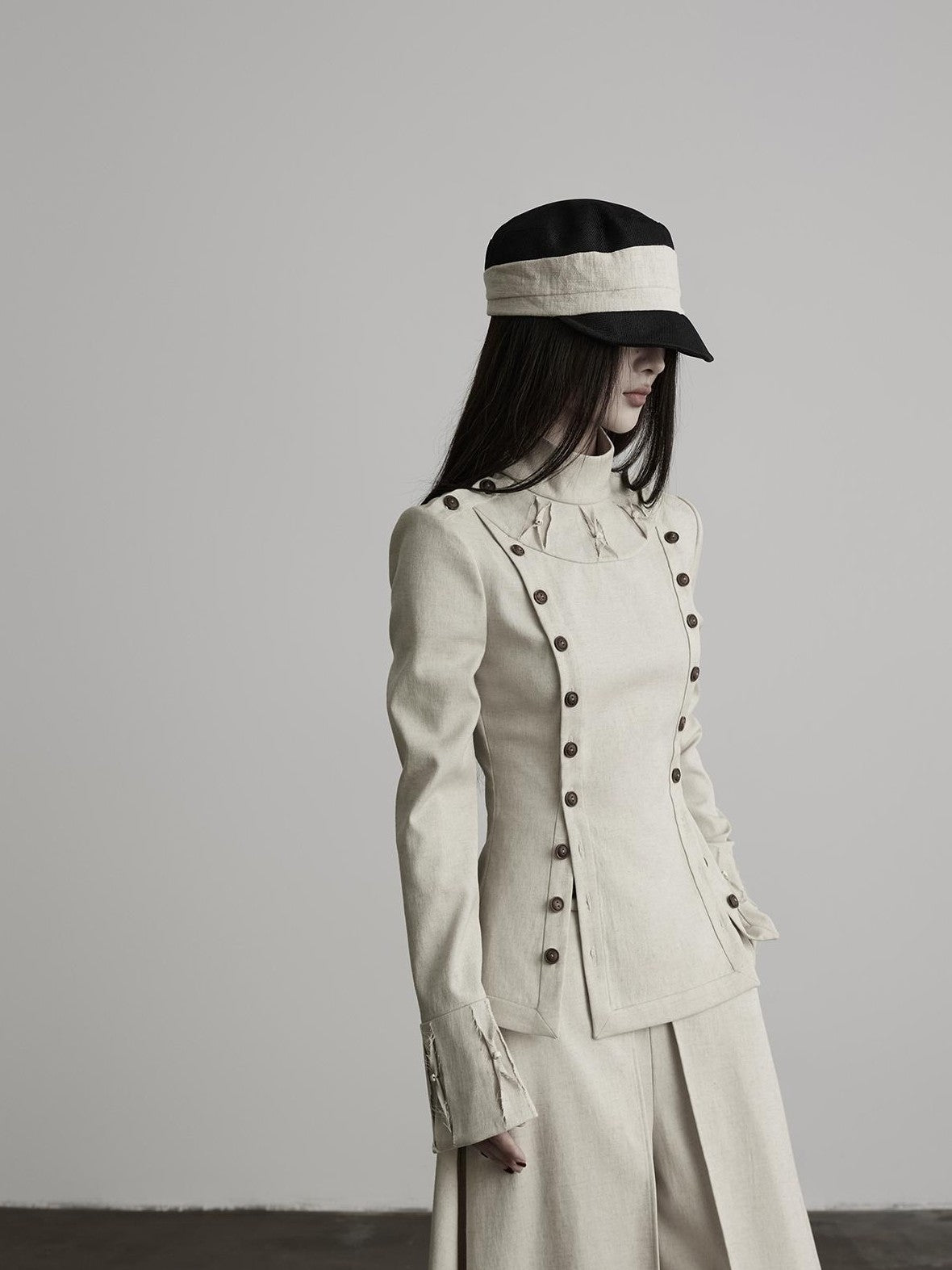 INDULGE Double Breasted Stand Collar Slim Fit Long Sleeve Women&