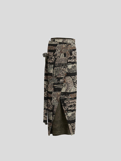 INDULGE Double Sided Print Wrap Tie 3d Cut Women&