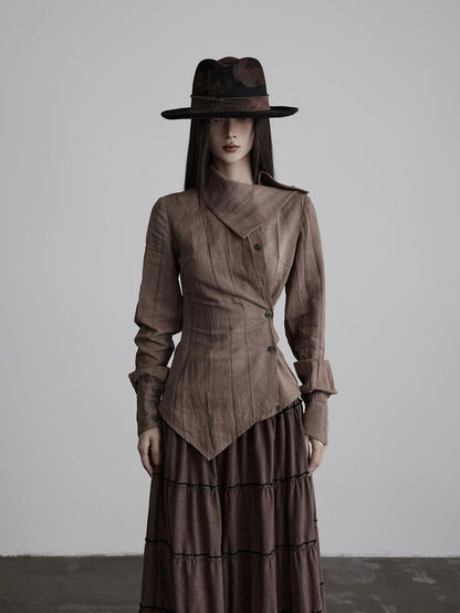 INDULGE Durable Lyocell Vintage Loose Distressed Dye Women Button Long Sleeve Blouses
