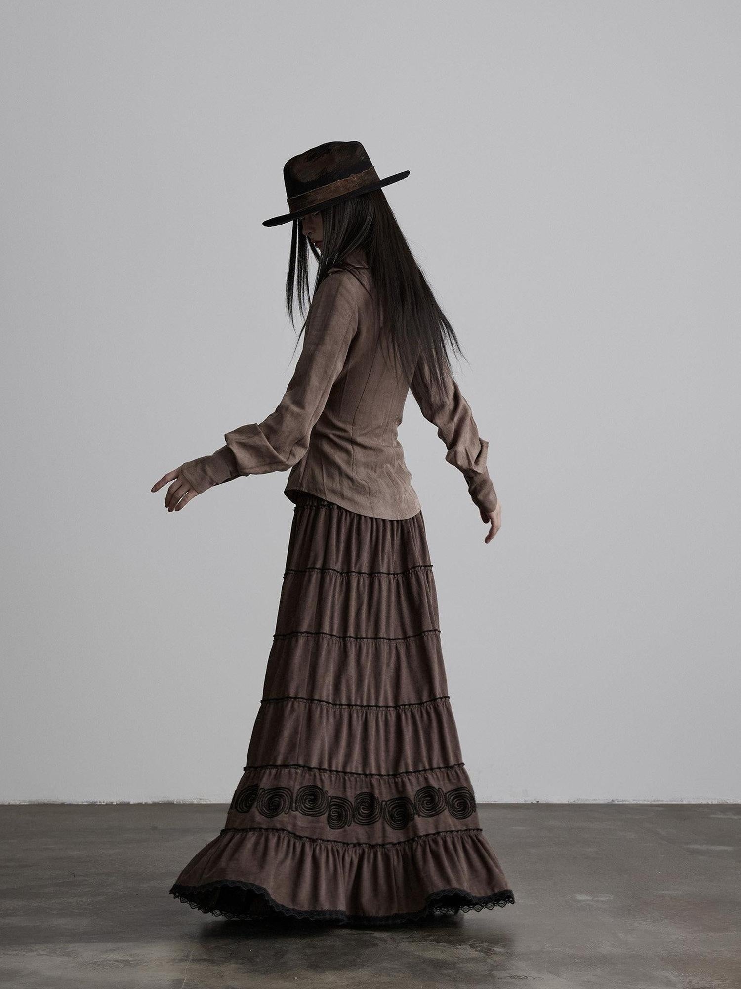 INDULGE Durable Lyocell Vintage Loose Distressed Dye Women Button Long Sleeve Blouses