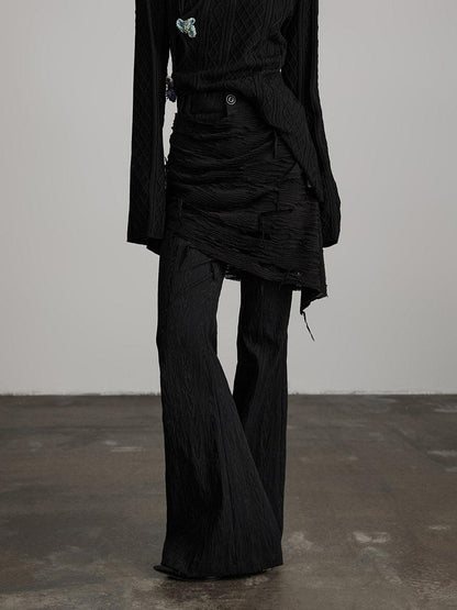 INDULGE Durable Nylon Blend Patchwork Flare Natural Waist Black Straight-Leg Pants