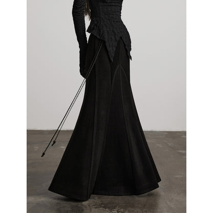 INDULGE Durable Pleated Low Waist Side Zipper Casual Fishtail Acetate Mermaid Skirts