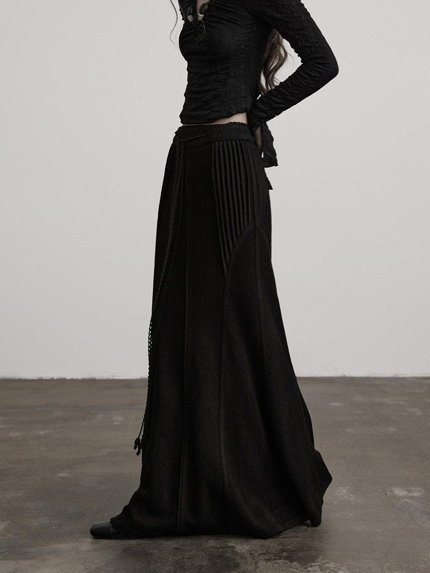 INDULGE Durable Pleated Low Waist Side Zipper Casual Fishtail Acetate Mermaid Skirts