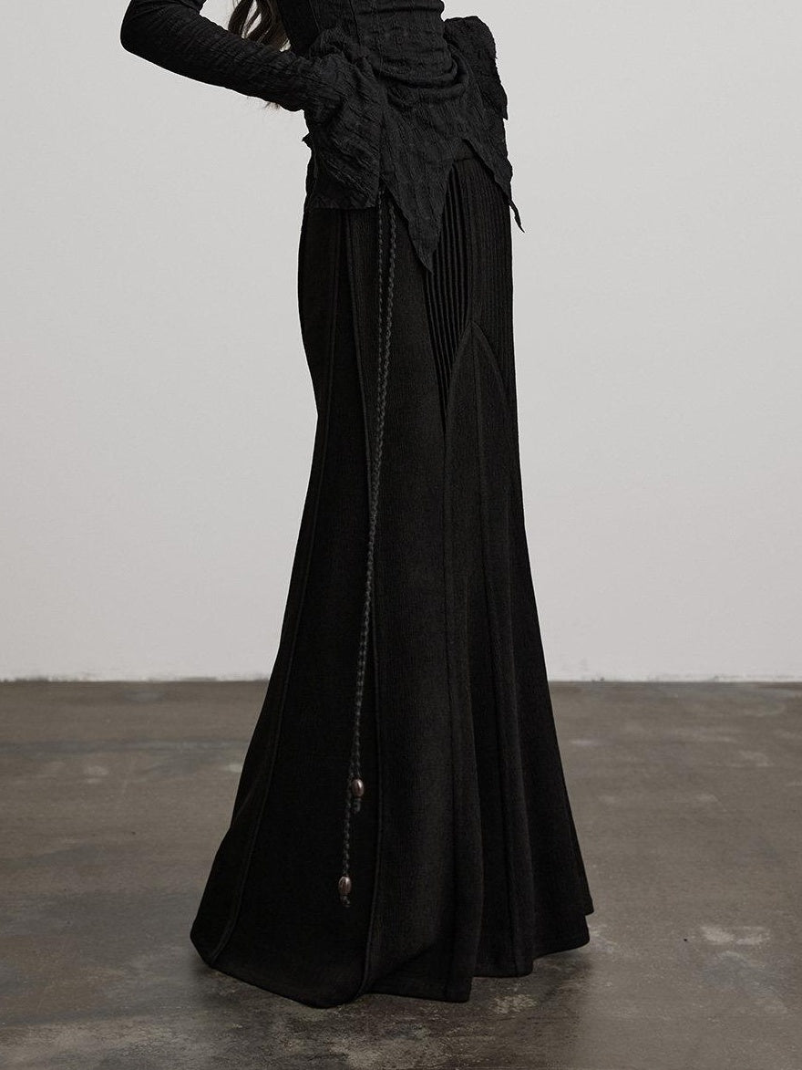 INDULGE Durable Pleated Low Waist Side Zipper Casual Fishtail Acetate Mermaid Skirts