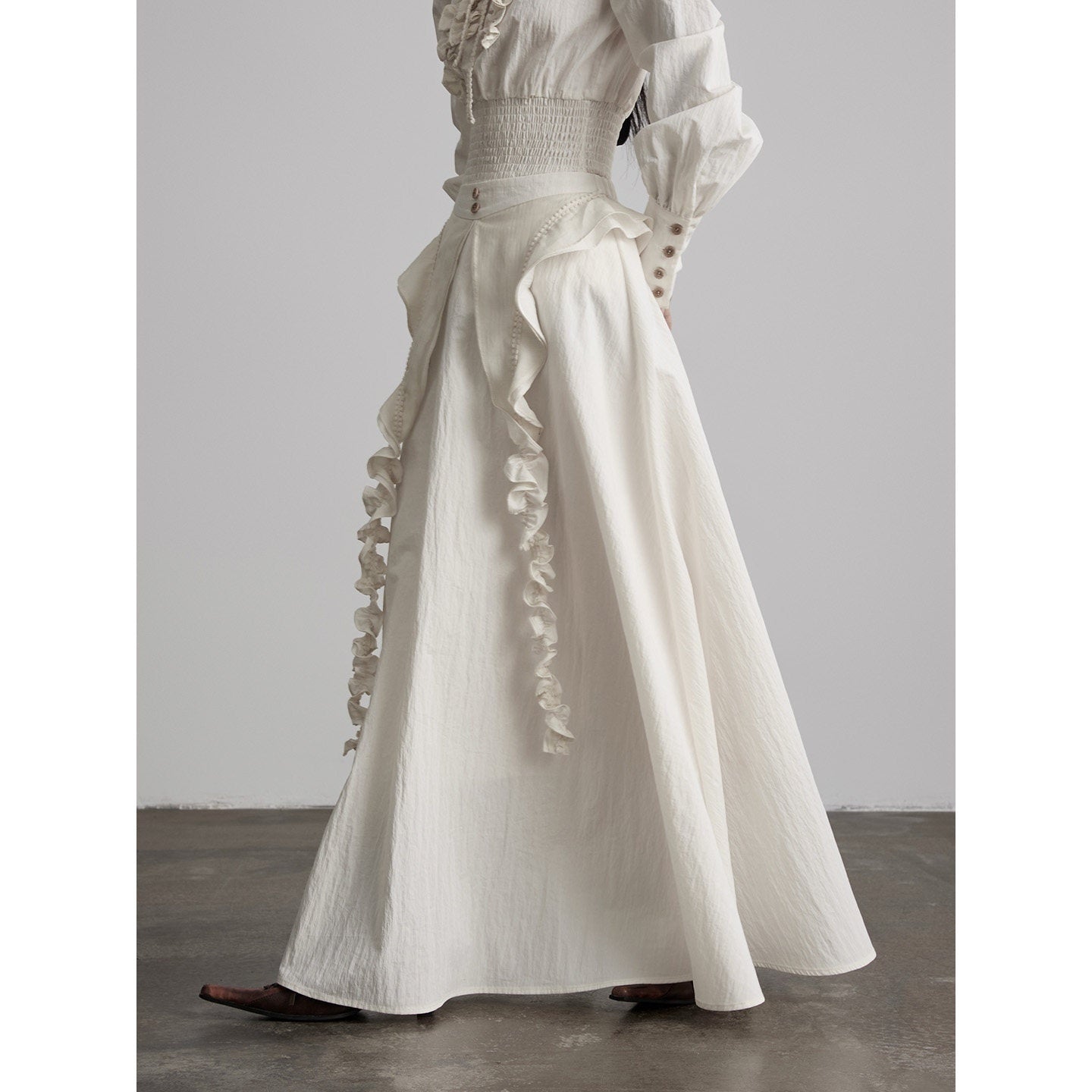 INDULGE Durable Regal Aline Webbing Trim Mid Rise Elastic Cotton Nylon Maxi Skirts