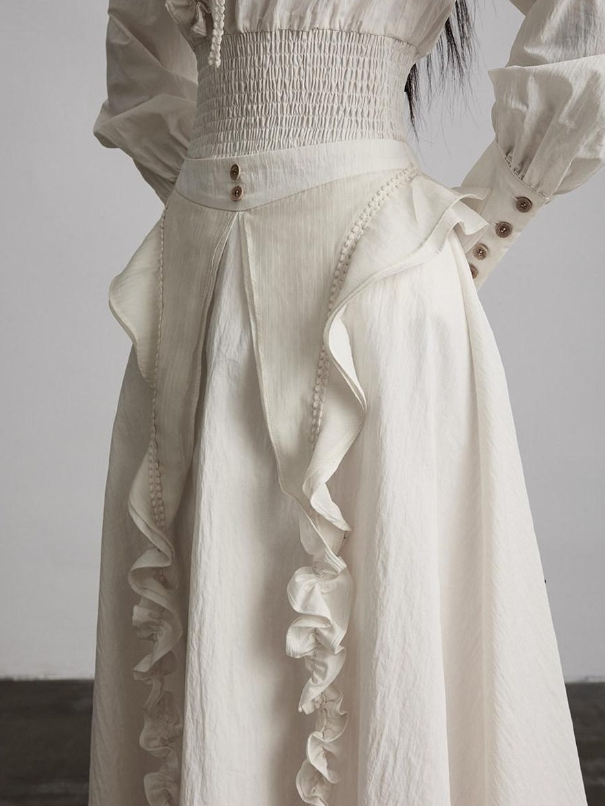 INDULGE Durable Regal Aline Webbing Trim Mid Rise Elastic Cotton Nylon Maxi Skirts
