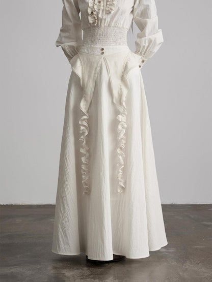 INDULGE Durable Regal Aline Webbing Trim Mid Rise Elastic Cotton Nylon Maxi Skirts