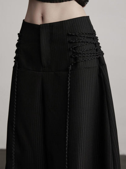INDULGE Durable Stretch Casual Striped Flared Pockets Natural Waist Women Wide-Leg Pants