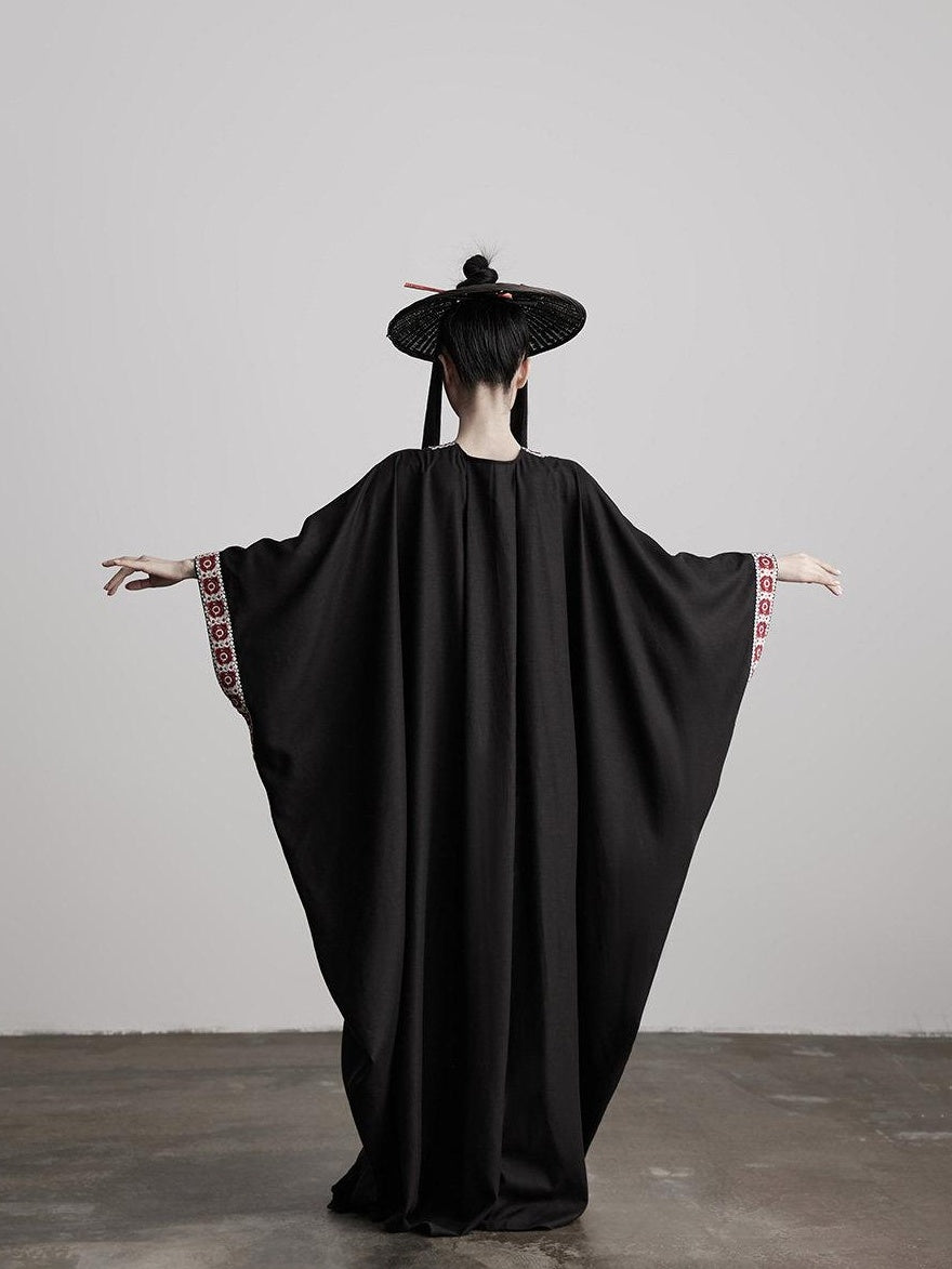 INDULGE Edgy Street Rock Oversized Lyocell Linen Black Long Sleeve Women Trench Coats