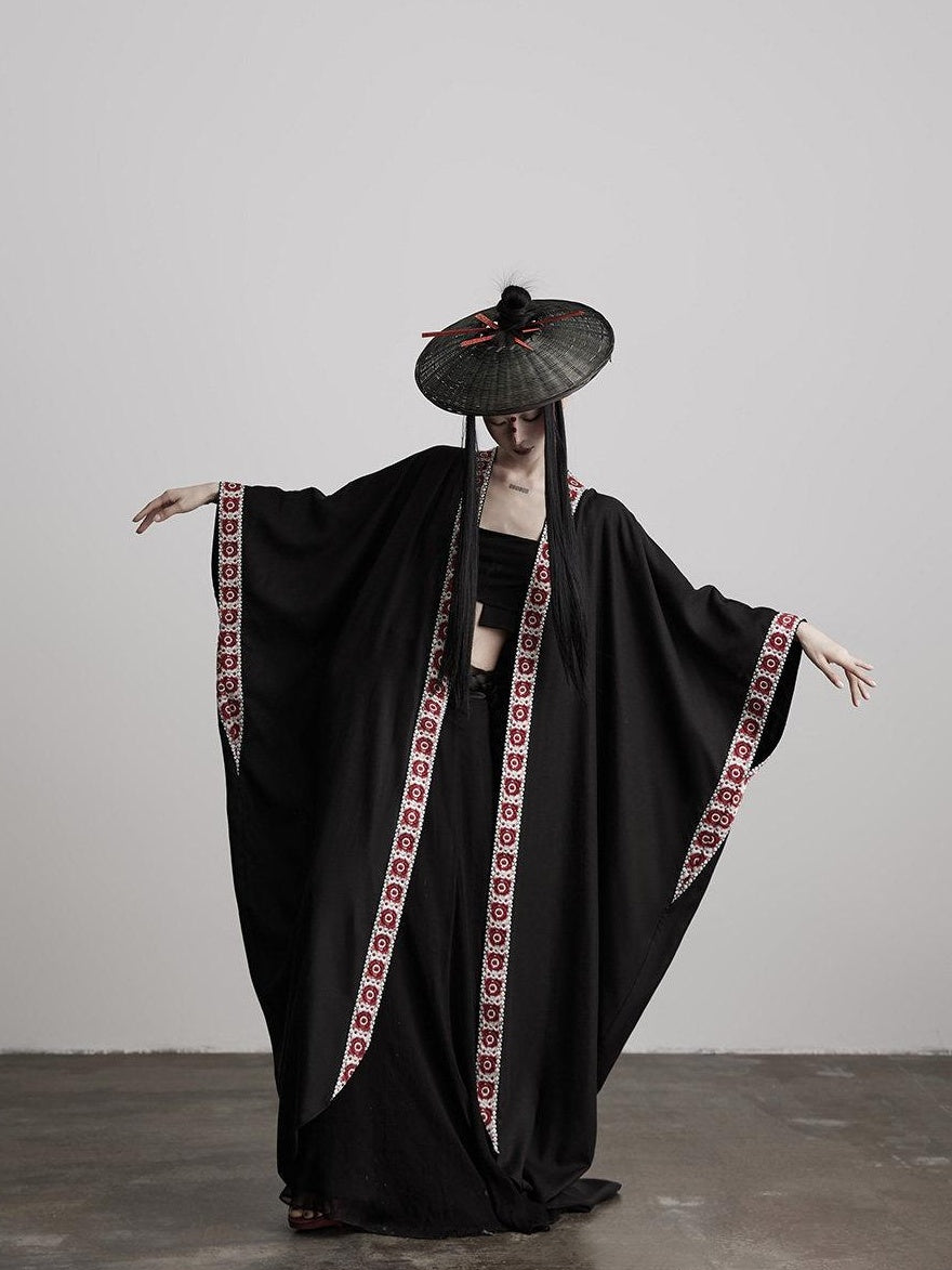 INDULGE Edgy Street Rock Oversized Lyocell Linen Black Long Sleeve Women Trench Coats