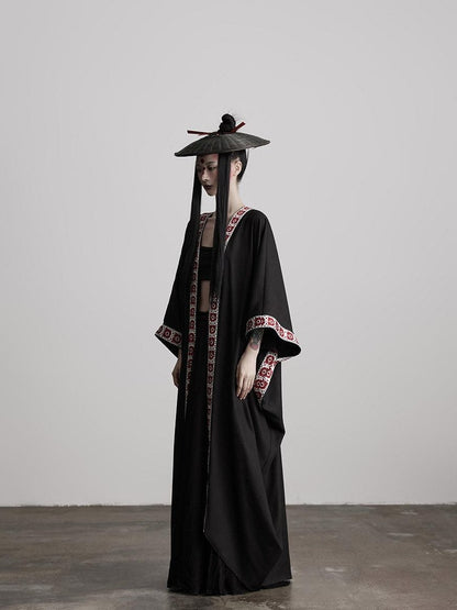 INDULGE Edgy Street Rock Oversized Lyocell Linen Black Long Sleeve Women Trench Coats