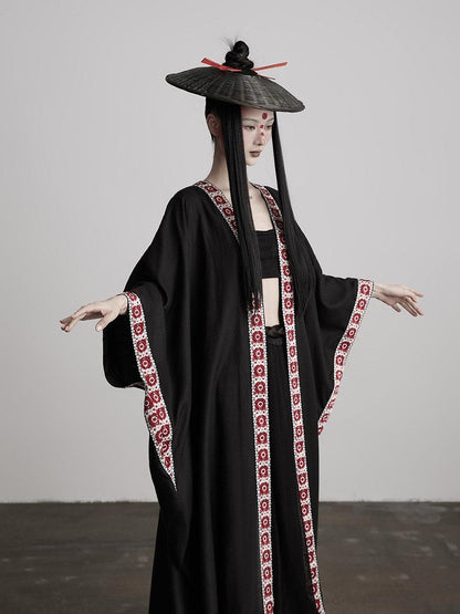 INDULGE Edgy Street Rock Oversized Lyocell Linen Black Long Sleeve Women Trench Coats