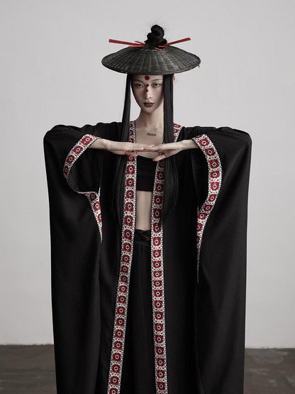 INDULGE Edgy Street Rock Oversized Lyocell Linen Black Long Sleeve Women Trench Coats