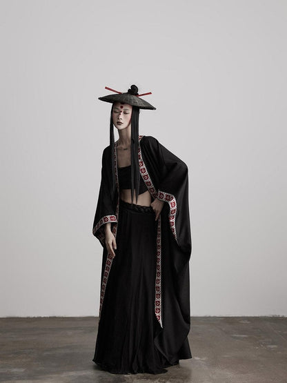 INDULGE Edgy Street Rock Oversized Lyocell Linen Black Long Sleeve Women Trench Coats