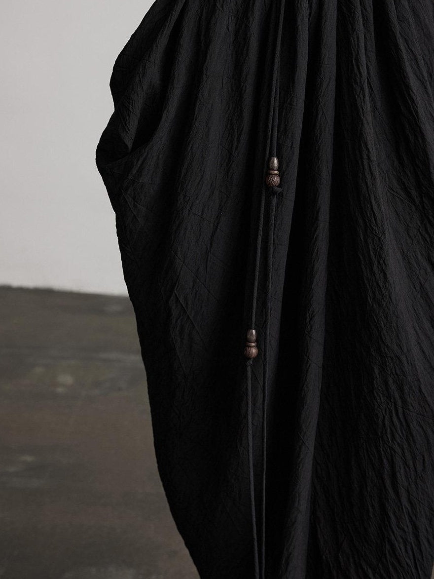 INDULGE Elegant Asymmetrical Fairy Silhouette Natural Waist Black Casual Maxi Dresses