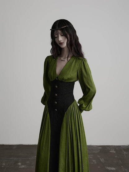 INDULGE Elegant Deep V-neck Cinched Waist A Line Women&