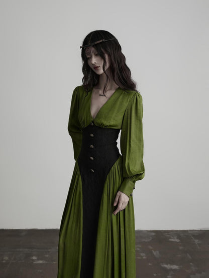 INDULGE Elegant Deep V-neck Cinched Waist A Line Women&