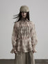 INDULGE Elegant Loose Floral Print Stand Collar Long Sleeve Casual Women Sheer Shirts