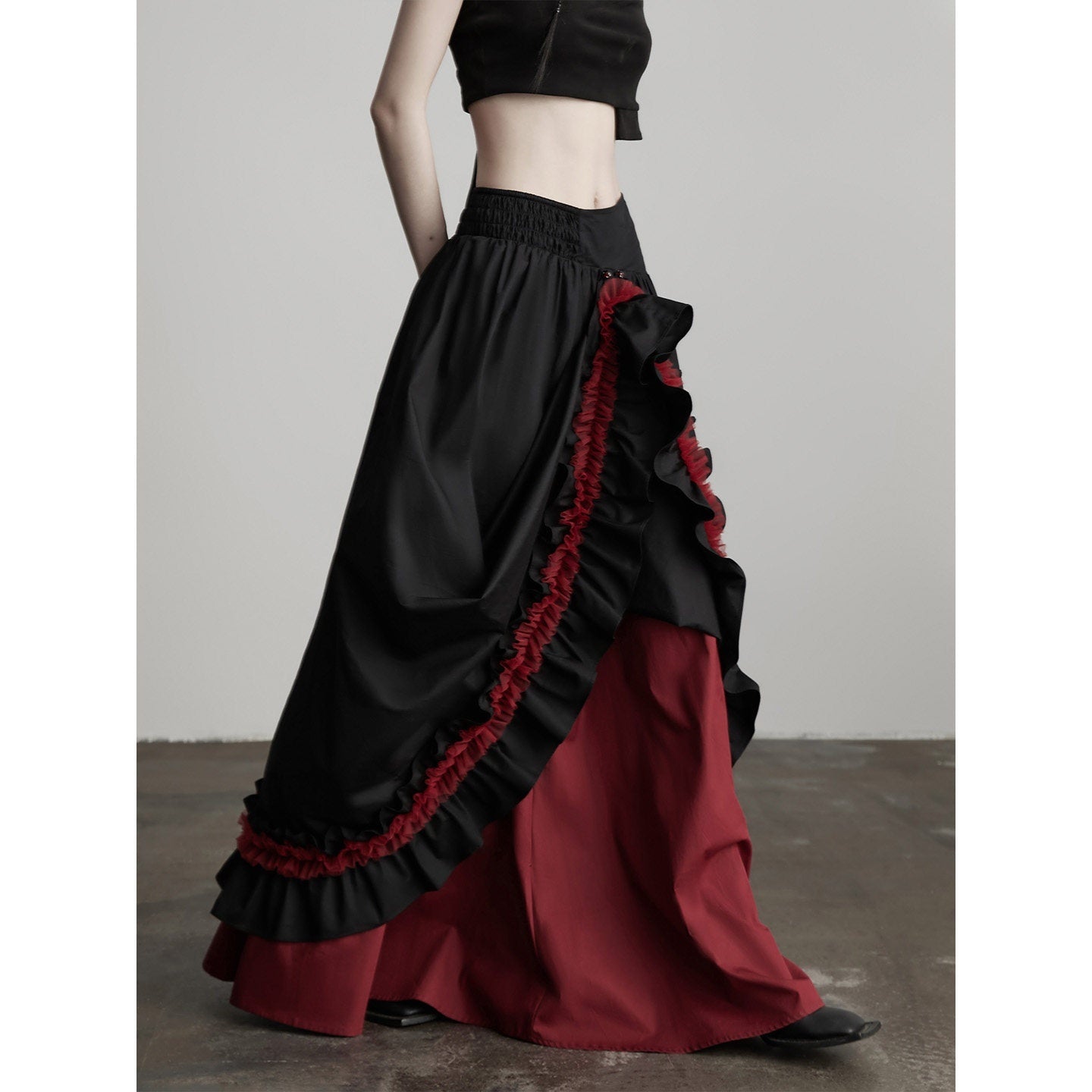 INDULGE Elegant Ruffle A Line Mid Rise Cotton Loose Casual Women Maxi Skirts
