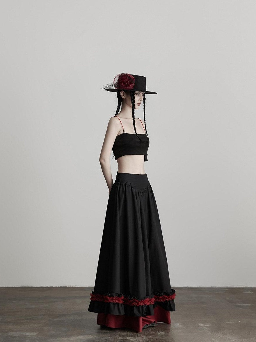 INDULGE Elegant Ruffle A Line Mid Rise Cotton Loose Casual Women Maxi Skirts