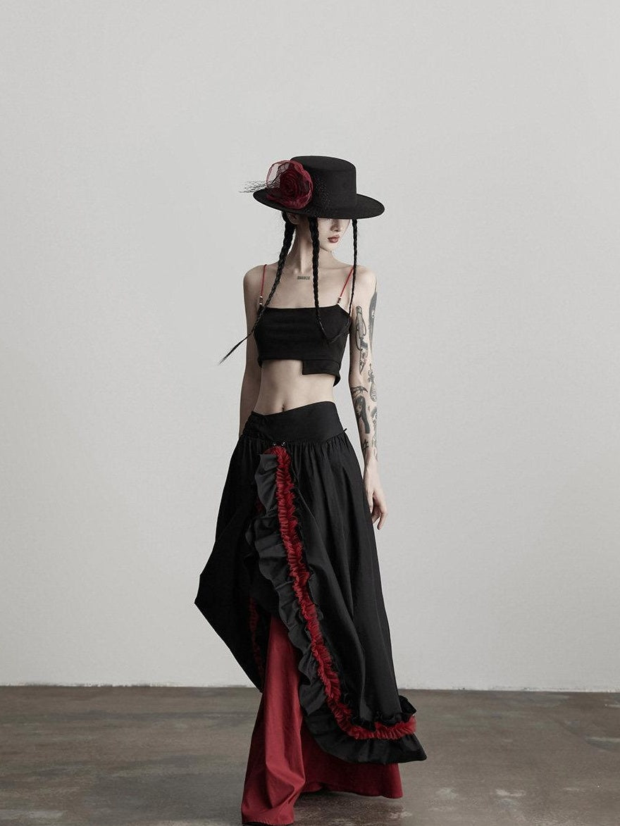 INDULGE Elegant Ruffle A Line Mid Rise Cotton Loose Casual Women Maxi Skirts