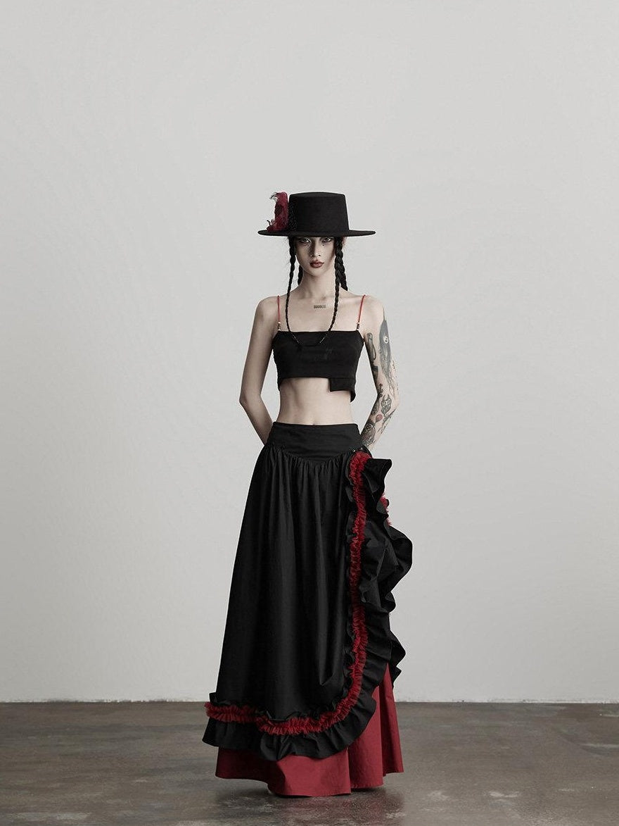 INDULGE Elegant Ruffle A Line Mid Rise Cotton Loose Casual Women Maxi Skirts
