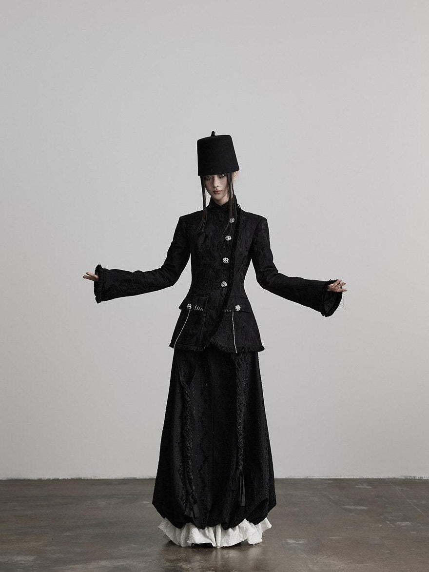 INDULGE Elegant Slim Waist Stand Collar Single Breasted Black Viscose Women Blazers