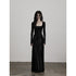 INDULGE_Elegant_Spliced_Square_Neck_Long_Sleeve_Soft_Stretch_Black_Bodycon_Maxi_Dresses_MISSTT