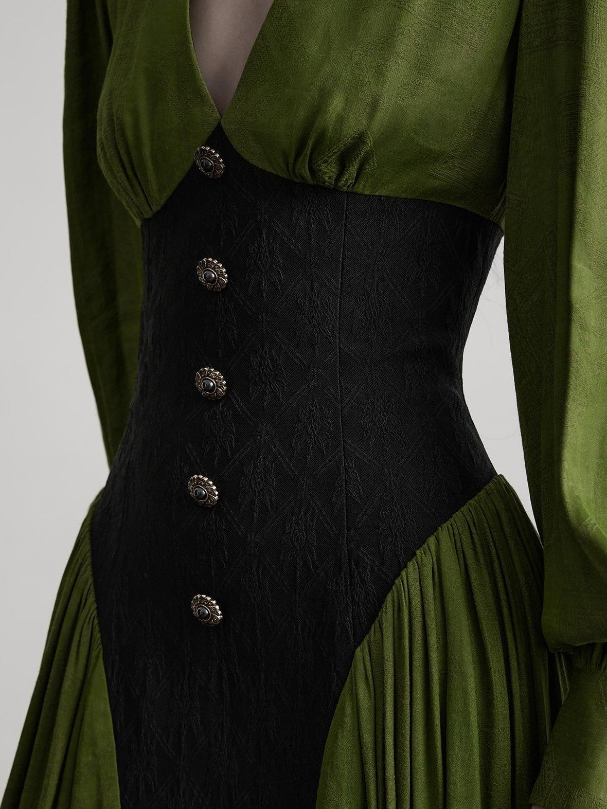 INDULGE Elegant V-neck Long Sleeve A Line Waist Cinched Women&